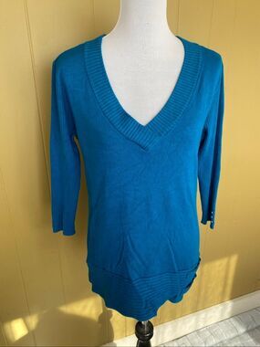 Style & Co women XL V-cut lightweight pullover 3/4 sleeve sweater blue